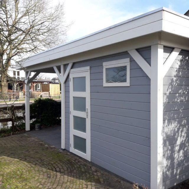 Duurzame Douglas houten prefab overkapping met schuur, een kant-en-klare oplossing
